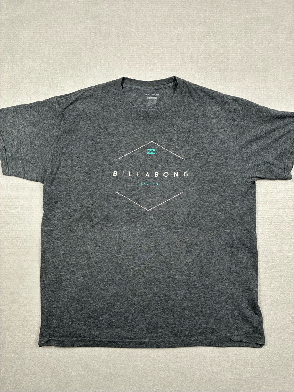 Billabong Surf Men's XL Charcoal Heather Tee with Teal Logo Y2k